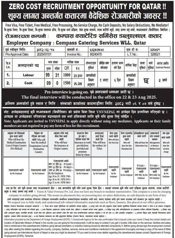Zero-Cost Recruitment Opportunity for Qatar